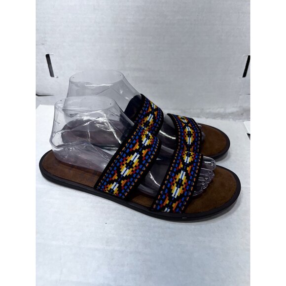 Maj Love Aztec print Womens Size 9 Sandals With Beaded Straps & Suede Footbed - Picture 1 of 4